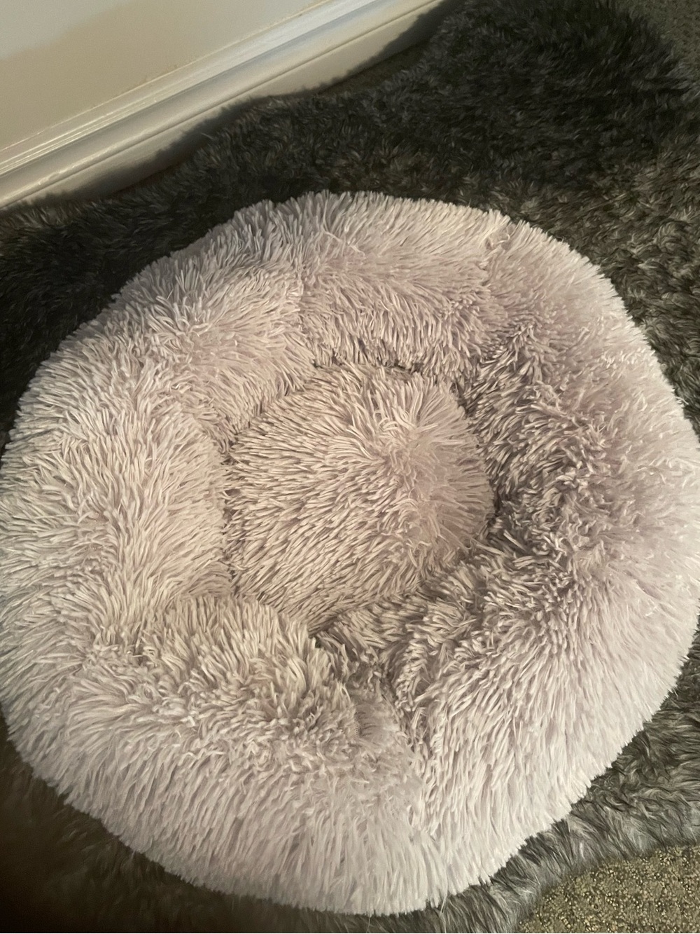 Cozy Round Plush Donut Pet Bed in Light Blush with Black bottom